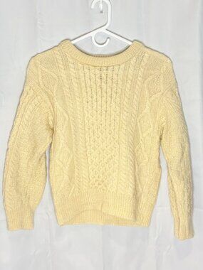 Aran Crafts Ireland 100% Wool Cable Knit Fisherman Sweater Cream Size S